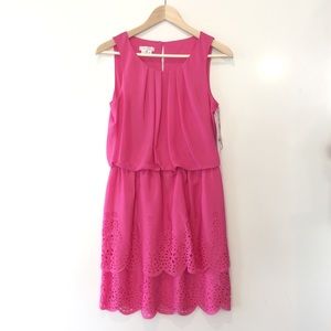 London Times Laser cut Pink dress